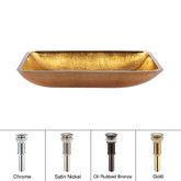 Golden Pearl Rectangular Glass Vessel Sink with PU Gold