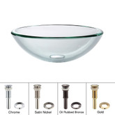 Clear 19mm Thick Glass Vessel Sink with PU-MR Satin Nickel