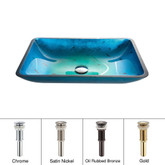 Irruption Blue Rectangular Glass Vessel Sink with PU Oil Rubbed Bronze