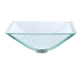 Clear Aquamarine Glass Vessel Sink and Ramus Faucet Satin Nickel