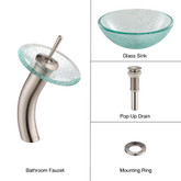 Mosaic Glass 14 Inch Vessel Sink and Waterfall Faucet Satin Nickel