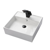 White Square Ceramic Sink and Illusio Basin Faucet Oil Rubbed Bronze
