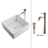 White Square Ceramic Sink and Ramus Faucet Satin Nickel