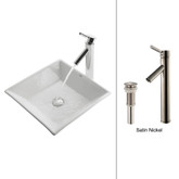 White Square Ceramic Sink and Sheven Faucet Satin Nickel