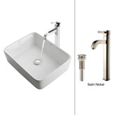 White Rectangular Ceramic Sink and Ramus Faucet Satin Nickel