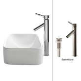 White Rectangular Ceramic Sink and Sheven Faucet Satin Nickel