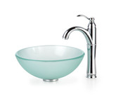 Frosted 14 inch Glass Vessel Sink and Riviera Faucet Chrome