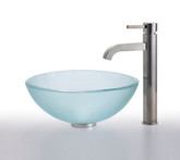 Frosted 14 inch Glass Vessel Sink and Ramus Faucet Satin Nickel