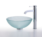 Frosted 14 inch Glass Vessel Sink and Ramus Faucet Chrome