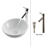 White Round Ceramic Sink and Sheven Faucet Satin Nickel
