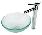 Frosted 14 inch Glass Vessel Sink and Decus Faucet Chrome