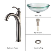 Clear 34mm edge Glass Vessel Sink and Riviera Faucet Satin Nickel