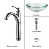 Clear 34mm edge Glass Vessel Sink and Riviera Faucet Chrome
