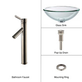 Clear 19mm thick Glass Vessel Sink and Sheven Faucet Satin Nickel