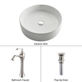 White Round Ceramic Sink and Ventus Faucet Brushed Nickel