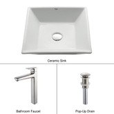 White Square Ceramic Sink and Virtus Faucet Brushed Nickel