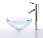 Clear 14 inch Glass Vessel Sink and Sheven Faucet Chrome