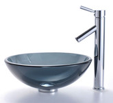 Clear Black Glass Vessel Sink and Sheven Faucet Chrome