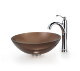 Clear Brown Glass Vessel Sink and Riviera Faucet Chrome
