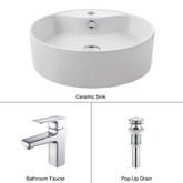 White Round Ceramic Sink and Virtus Basin Faucet Chrome
