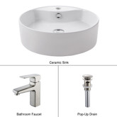 White Round Ceramic Sink and Virtus Basin Faucet Brushed Nickel