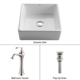 White Square Ceramic Sink and Ventus Faucet Brushed Nickel