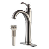 Riviera Single Lever Vessel Faucet with Matching Pop Up Drain Satin Nickel