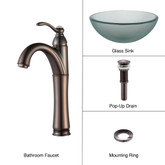 Frosted 14 inch Glass Vessel Sink and Riviera Faucet Oil Rubbed Bronze