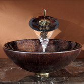 Pluto Glass Vessel Sink and Waterfall Faucet Gold