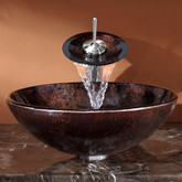 Pluto Glass Vessel Sink and Waterfall Faucet Satin Nickel