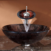 Jupiter Glass Vessel Sink and Waterfall Faucet Satin Nickel