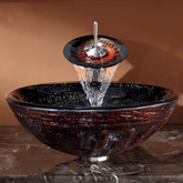Magma Glass Vessel Sink and Waterfall Faucet Satin Nickel