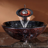 Magma Glass Vessel Sink and Waterfall Faucet Oil Rubbed Bronze
