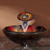 Mercury Glass Vessel Sink and Waterfall Faucet Oil Rubbed Bronze