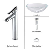 Crystal Clear Glass Vessel Sink and Decus Faucet Chrome