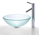 Frosted Glass Vessel Sink and Sheven Faucet Chrome