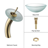 Frosted Glass Vessel Sink and Waterfall Faucet Gold