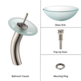 Frosted Glass Vessel Sink and Waterfall Faucet Satin Nickel