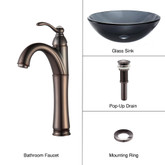 Clear Black Glass Vessel Sink and Riviera Faucet Oil Rubbed Bronze