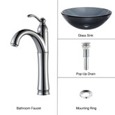 Clear Black Glass Vessel Sink and Riviera Faucet Chrome