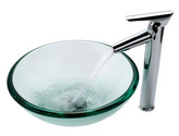 Clear 19mm thick Glass Vessel Sink and Decus Faucet Chrome