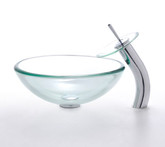 Clear 19mm thick Glass Vessel Sink and Waterfall Faucet Chrome