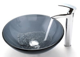 Clear Black Glass Vessel Sink and Visio Faucet Chrome