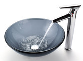 Clear Black Glass Vessel Sink and Decus Faucet Chrome