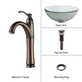 Clear 14 inch Glass Vessel Sink and Riviera Faucet Oil Rubbed Bronze