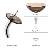Clear Brown 14 inch Glass Vessel Sink and Waterfall Faucet Chrome