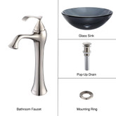 Clear Black Glass Vessel Sink and Ventus Faucet Brushed Nickel