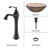 Clear Brown Glass Vessel Sink and Ventus Faucet Oil Rubbed Bronze