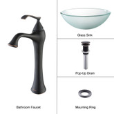 Frosted Glass Vessel Sink and Ventus Faucet Oil Rubbed Bronze