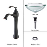 Clear 19mm Thick Glass Vessel Sink and Ventus Faucet Oil Rubbed Bronze